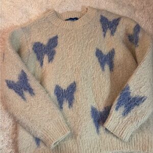 Cream and Blue Butterfly Sweater